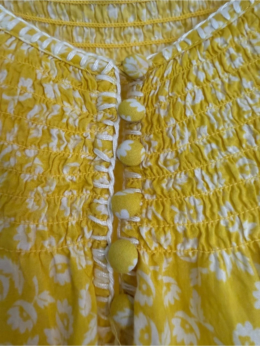 Boden Yellow Puff-Sleeve Smocked Yoke Blouse